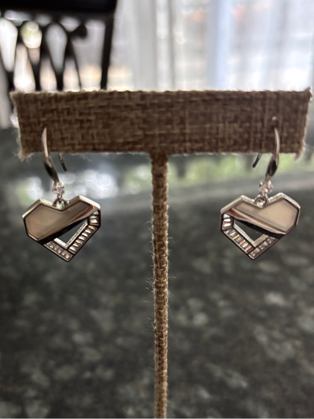 Park Lane Silver-Tone Heart Drop Earrings with Mother-of-Pearl